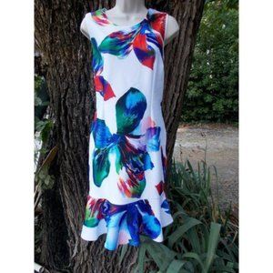 CATO - Floral Sheath Dress w/ Flared Ruffle -14-